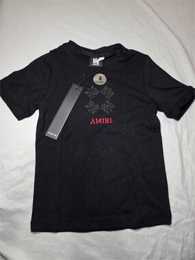 AMIRI Black Short-Sleeve Tee with Red Logo Embroidery